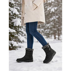 Women's blue fur-Trimmed Snow Boots with Buckle Strap for Winter