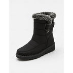 Women's blue fur-Trimmed Snow Boots with Buckle Strap for Winter