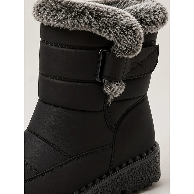 Women's blue fur-Trimmed Snow Boots with Buckle Strap for Winter