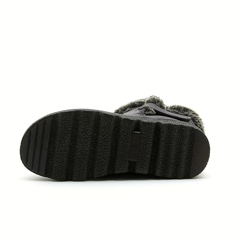 Women's blue fur-Trimmed Snow Boots with Buckle Strap for Winter
