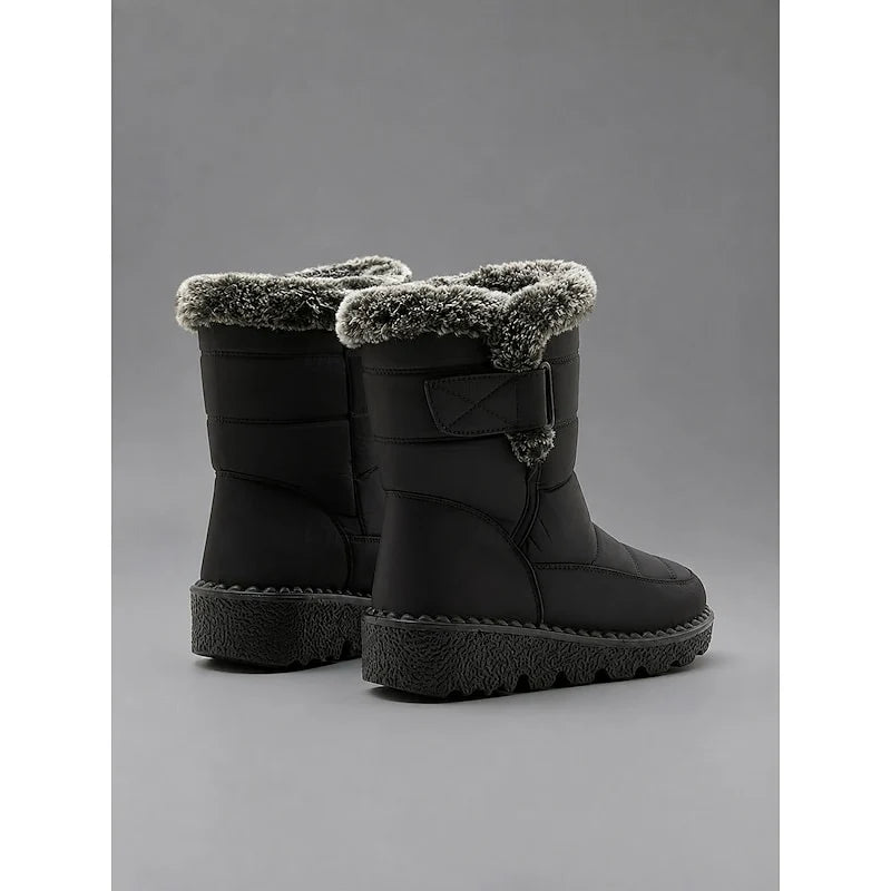 Women's blue fur-Trimmed Snow Boots with Buckle Strap for Winter
