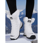 Women's white cozy insulated lace-up winter boots with pull-tab heel