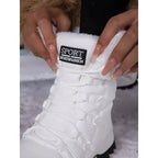 Women's white cozy insulated lace-up winter boots with pull-tab heel