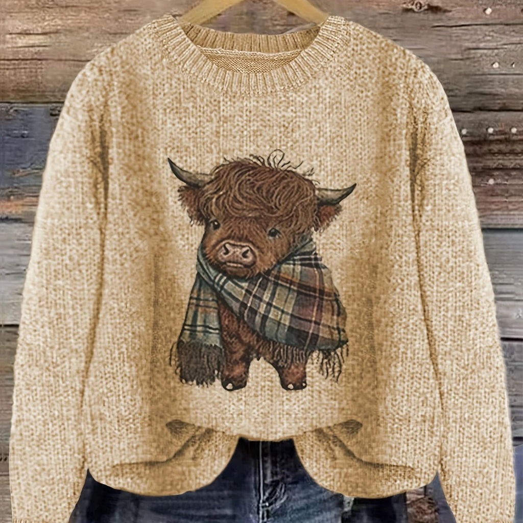 Women's apricot cozy chunky-knit crewneck sweater for winter
