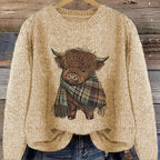 Women's apricot cozy chunky-knit crewneck sweater for winter