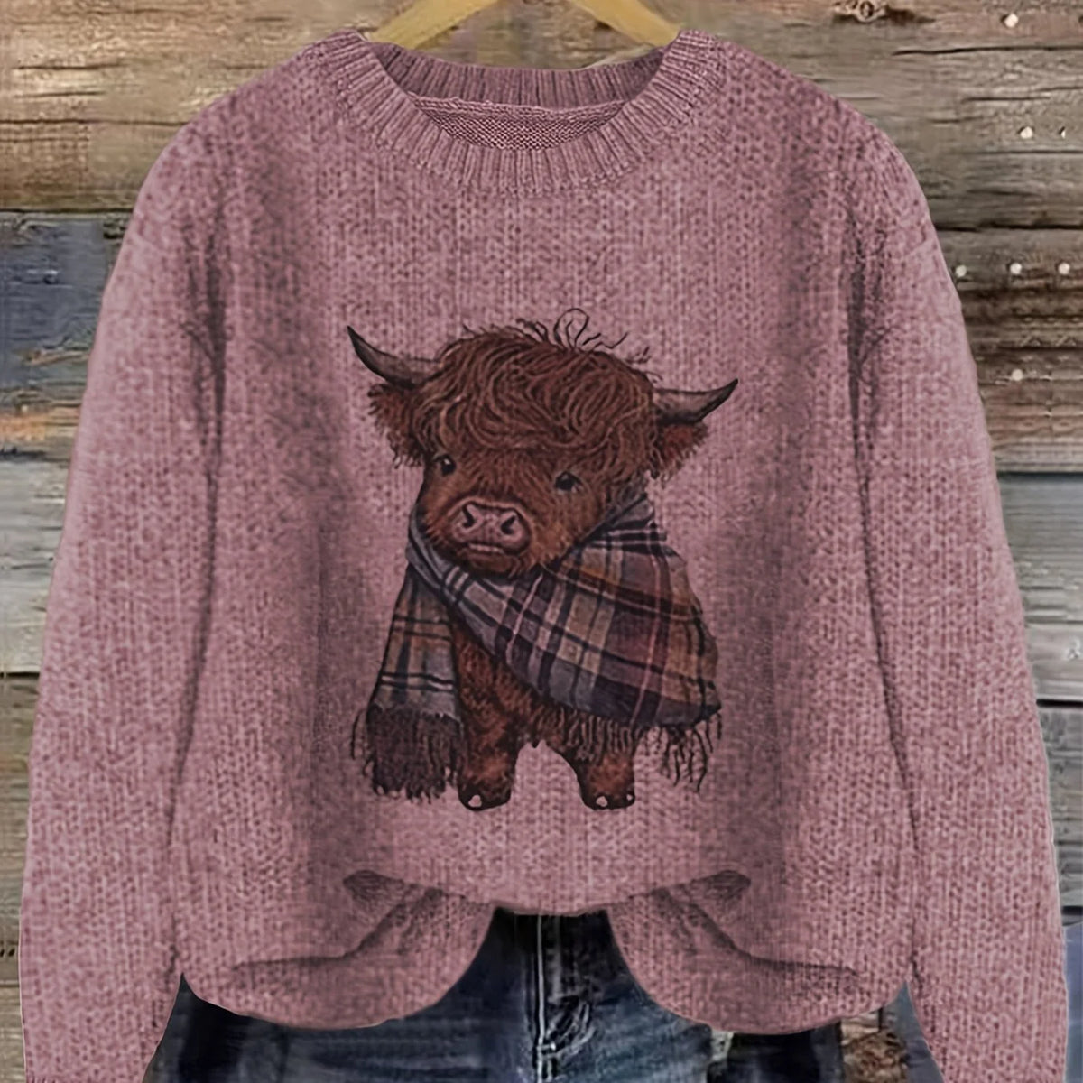 Women's purple cozy chunky-knit crewneck sweater for winter