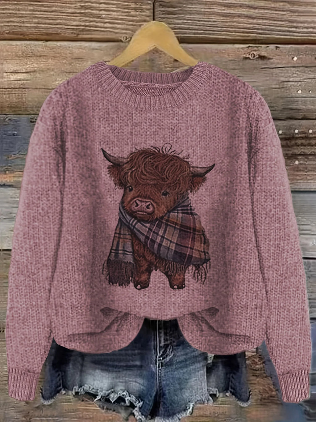 Women's apricot cozy chunky-knit crewneck sweater for winter