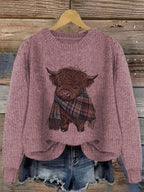 Women's apricot cozy chunky-knit crewneck sweater for winter