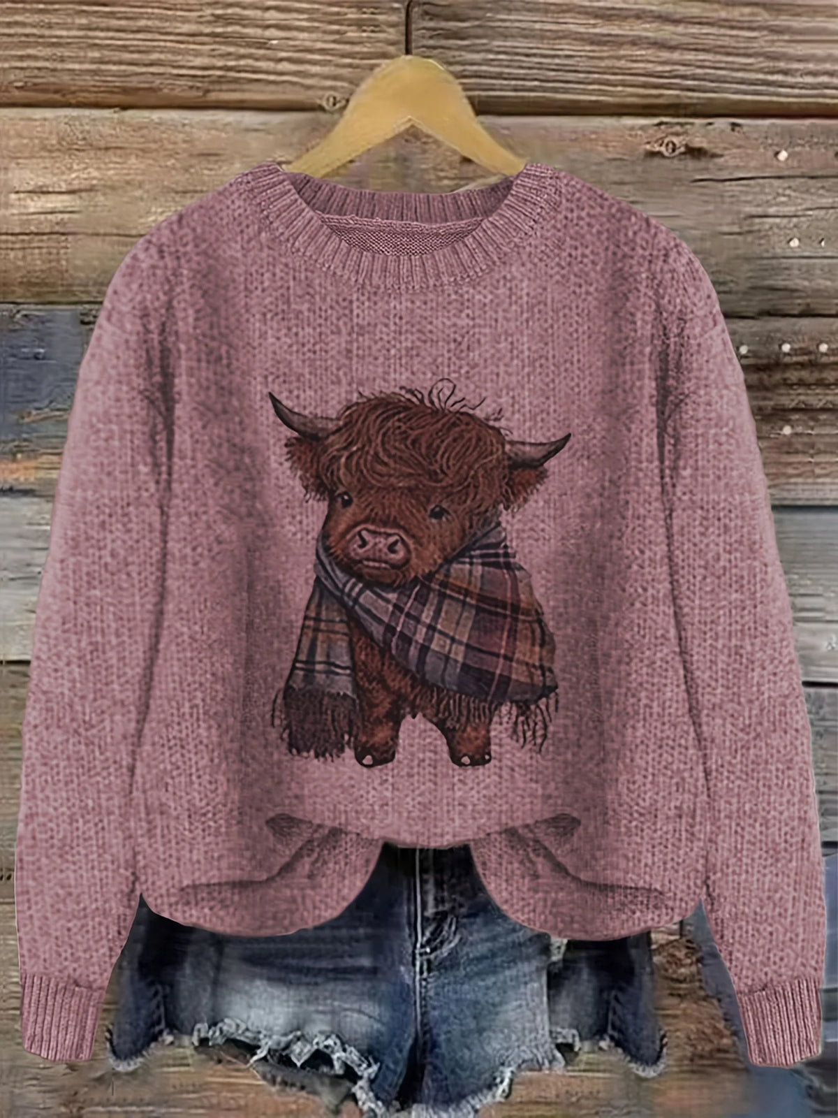 Women's apricot cozy chunky-knit crewneck sweater for winter