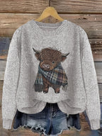 Women's apricot cozy chunky-knit crewneck sweater for winter