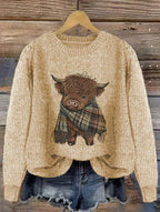 Women's apricot cozy chunky-knit crewneck sweater for winter