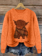 Women's apricot cozy chunky-knit crewneck sweater for winter