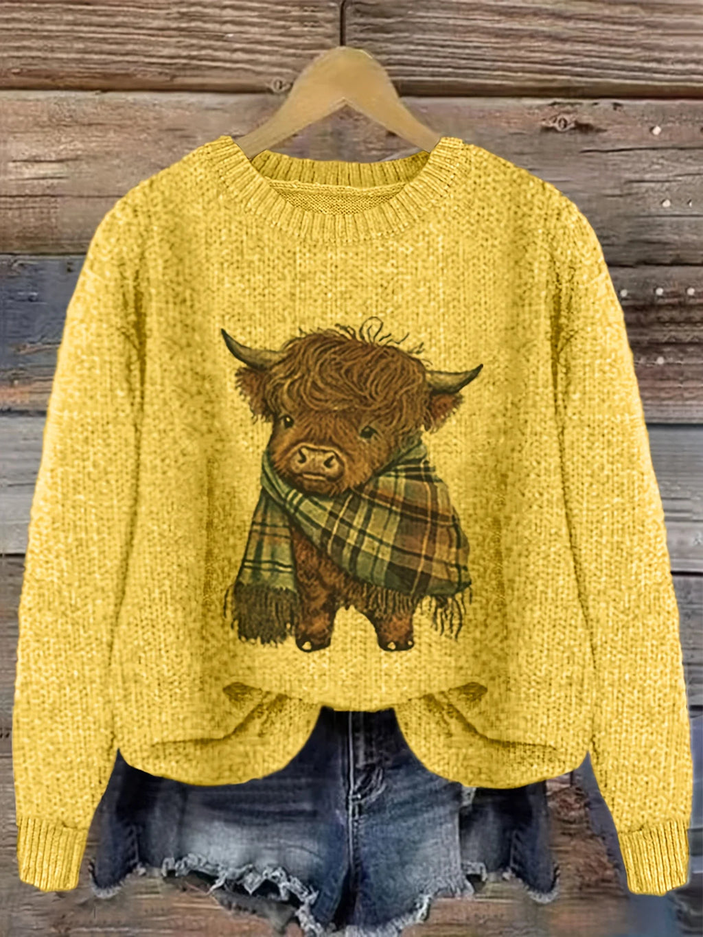 Women's apricot cozy chunky-knit crewneck sweater for winter