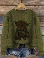 Women's apricot cozy chunky-knit crewneck sweater for winter