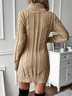 Women's khaki cable Knit Sweater Dress, Knee-Length for Winter