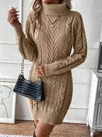 Women's khaki cable Knit Sweater Dress, Knee-Length for Winter