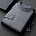 Men's gray ribbed mock neck sweater with dropped shoulders