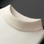 Men's black ribbed mock neck sweater with dropped shoulders