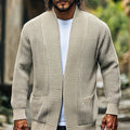 Men's beige textured Open-Front Cardigan with Hip Pockets