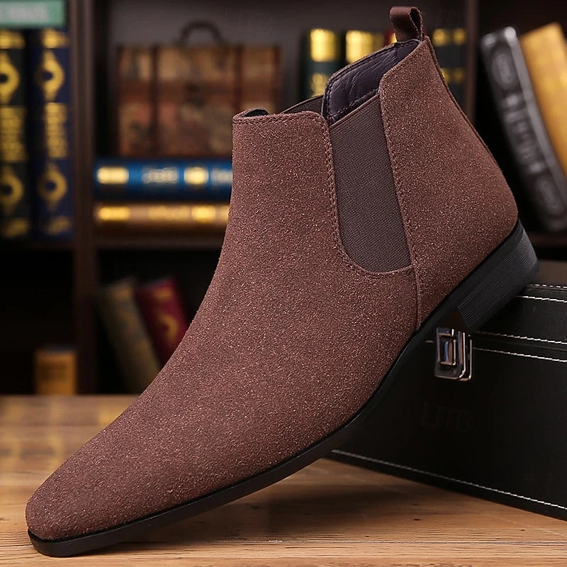 Men's coffee slip-on ankle chelsea boots, with elastic side panels