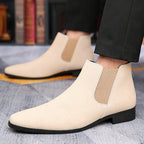 Men's blue slip-on ankle chelsea boots, with elastic side panels