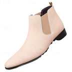 Men's blue slip-on ankle chelsea boots, with elastic side panels