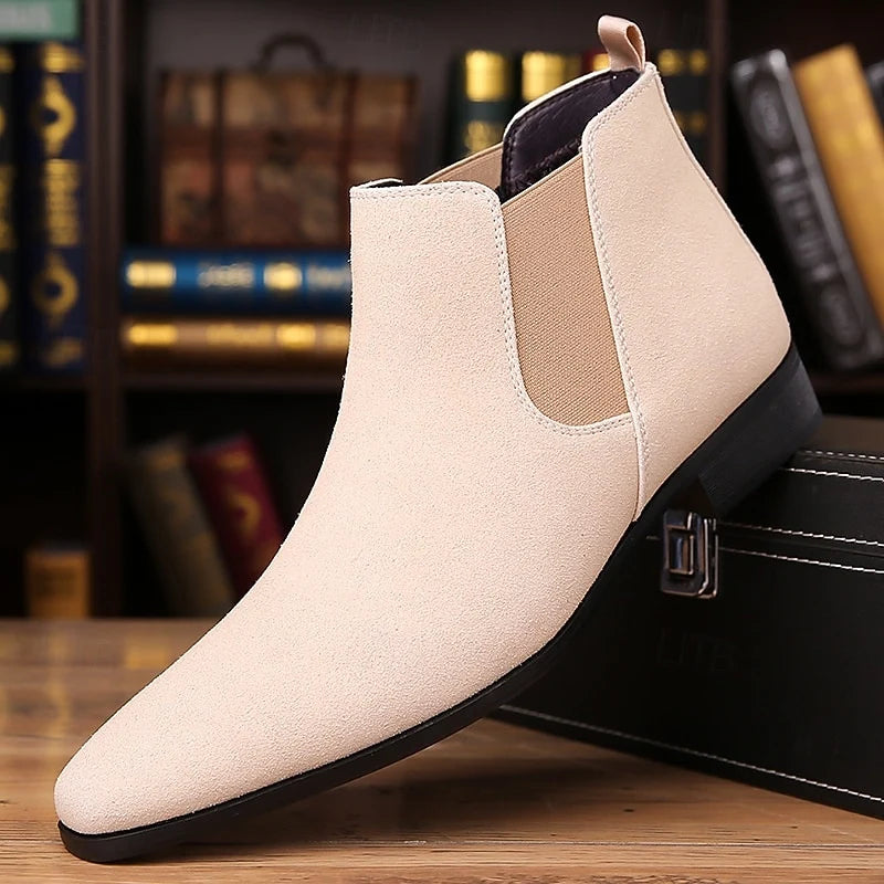 Men's beige slip-on ankle chelsea boots, with elastic side panels
