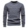 Men's dark gray striped crewneck sweater with ribbed detail