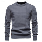 Men's dark gray striped crewneck sweater with ribbed detail