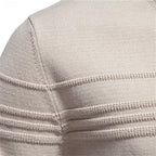 Men's beige crewneck sweater, close-up of ribbed shoulder knit