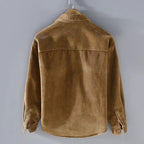Men's green button-front shirt jacket with ribbed knit trim