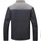 Men's army green quilted Stand-Collar Jacket with Tweed Shoulder Patches