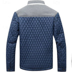 Men's brown quilted Stand-Collar Jacket with Tweed Shoulder Patches