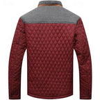 Men's brown quilted Stand-Collar Jacket with Tweed Shoulder Patches