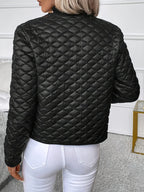 Women's black diamond quilted jacket with button front
