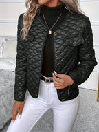 Women's black diamond quilted jacket with button front