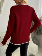 Women's burgundy snowflake intarsia crewneck knit sweater