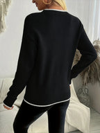 Women's black snowflake intarsia crewneck knit pullover sweater