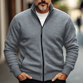 Men's gray stand-collar Full-Zip Cardigan with Contrast Piping