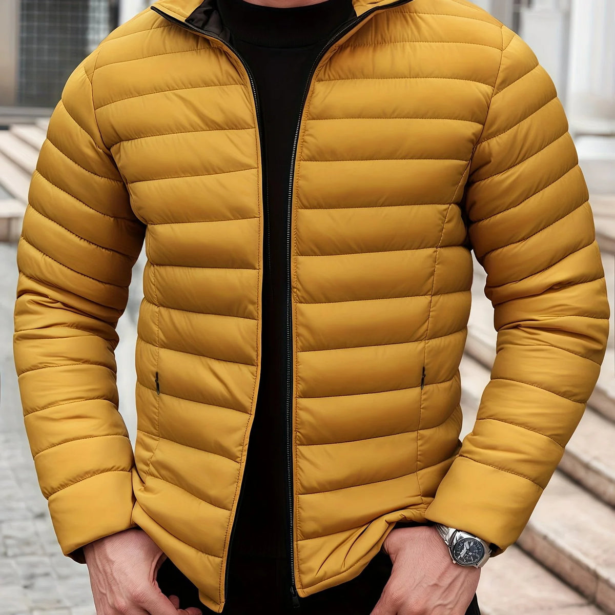 Men's yellow slim-Fit Lightweight Quilted Puffer Jacket for Winter