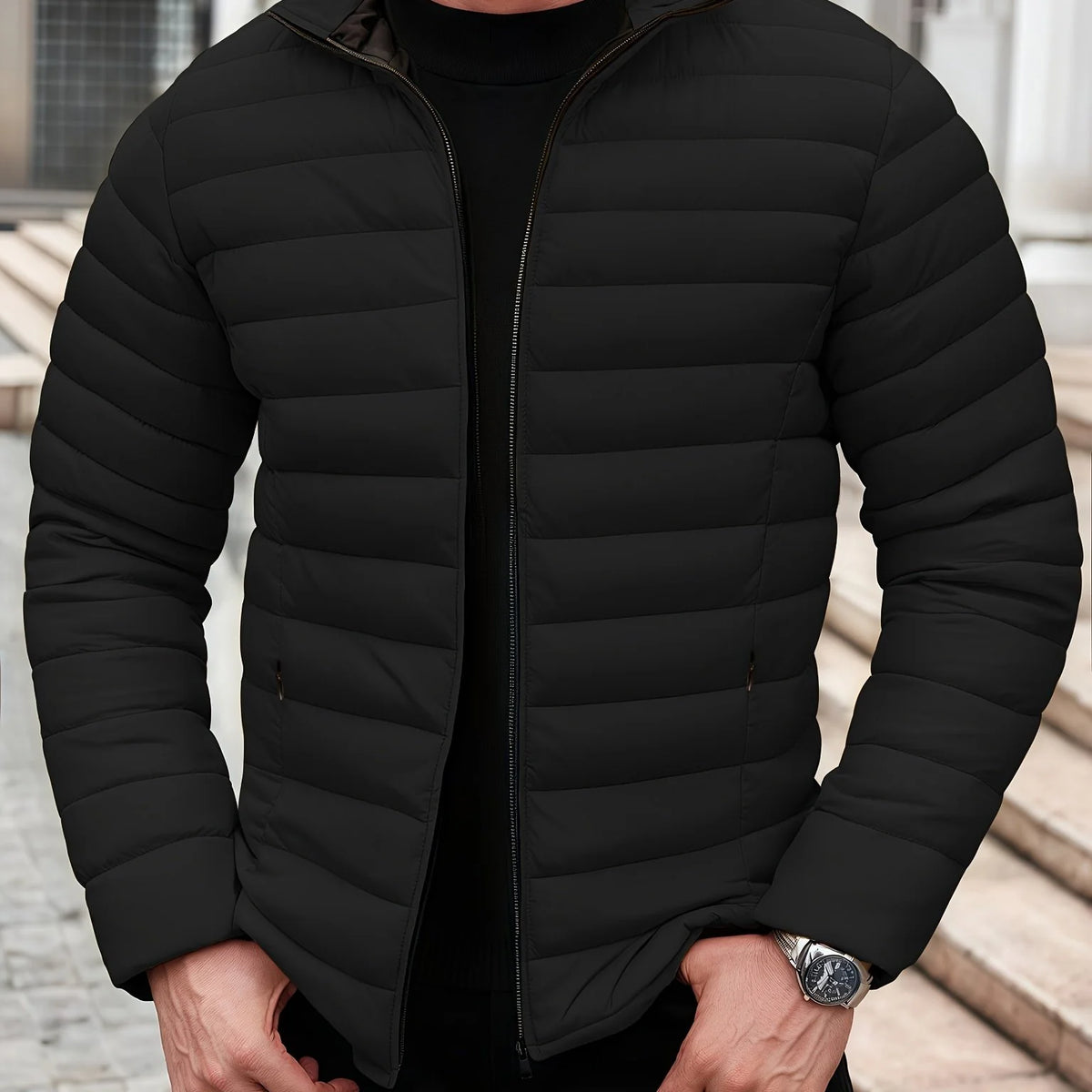 Men's green slim-Fit Lightweight Quilted Puffer Jacket for Winter