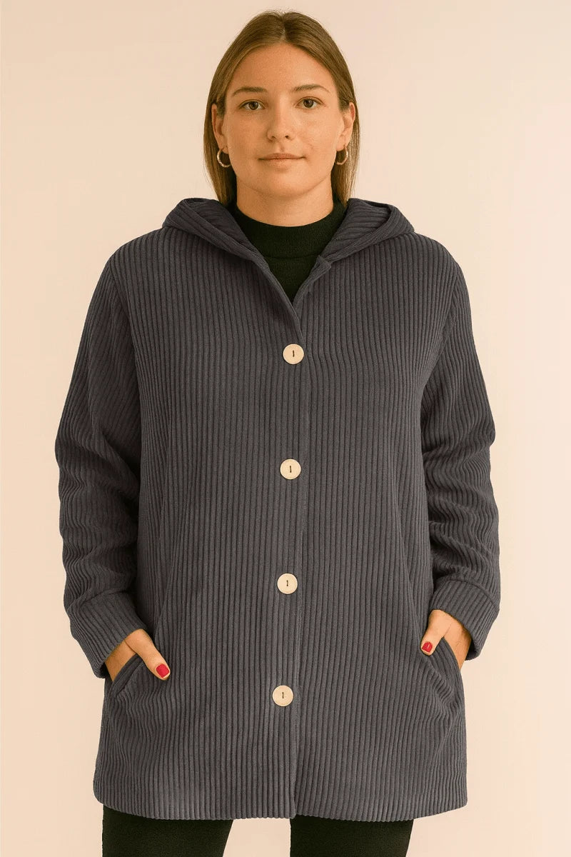Women's gray corduroy hooded jacket