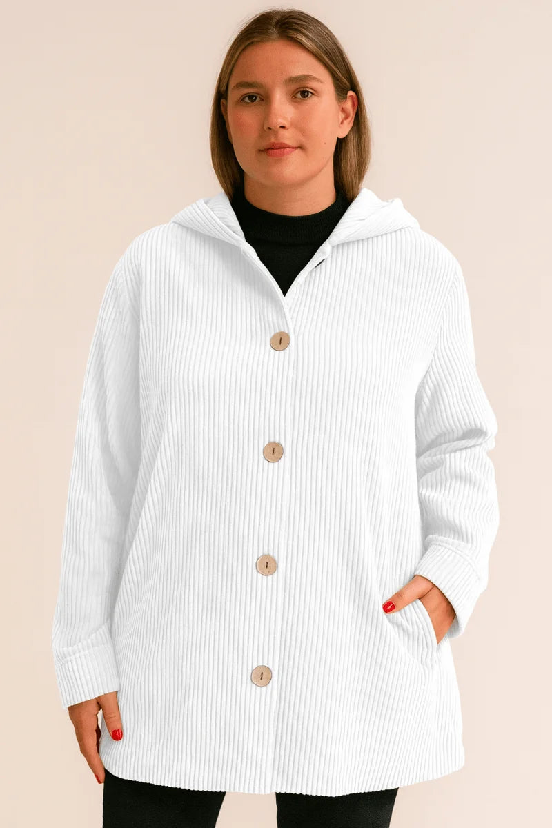 Women's white corduroy hooded jacket