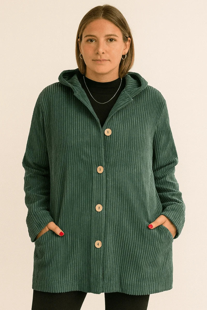 Women's green corduroy hooded jacket