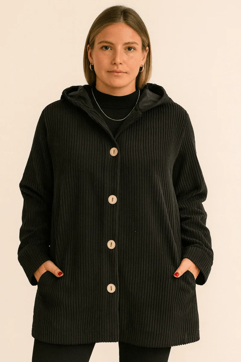 Women's black corduroy hooded jacket