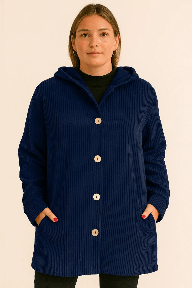 Women's navy corduroy hooded jacket