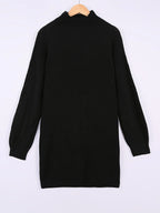 Women's black oversized ribbed plus size sweater dress, half-turtleneck