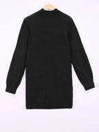 Women's black oversized ribbed plus size sweater dress, half-turtleneck