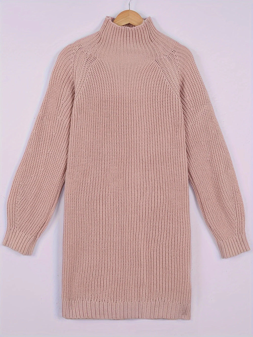 Women's pink oversized ribbed plus size sweater dress, half-turtleneck