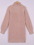 Women's pink oversized ribbed plus size sweater dress, half-turtleneck